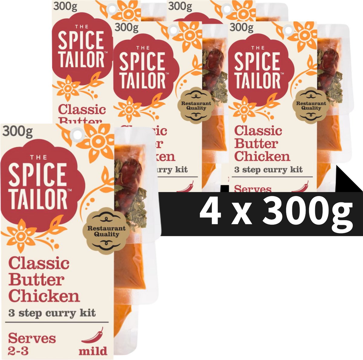 The Spice Tailor classic butter chicken - indiase curry - maaltijdpakket met indiase kruiden - voordeelverpakking - 5 x 300 gram