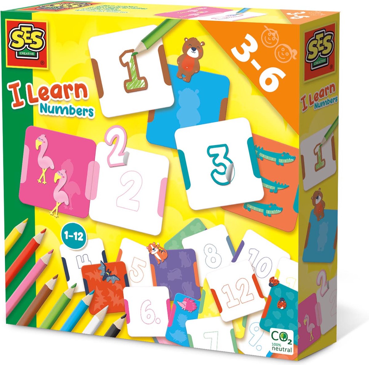 SES Creative Ses - ik leer cijfers - 24 kaarten met getallen en figuren, 8 kleurpotloden en stickers