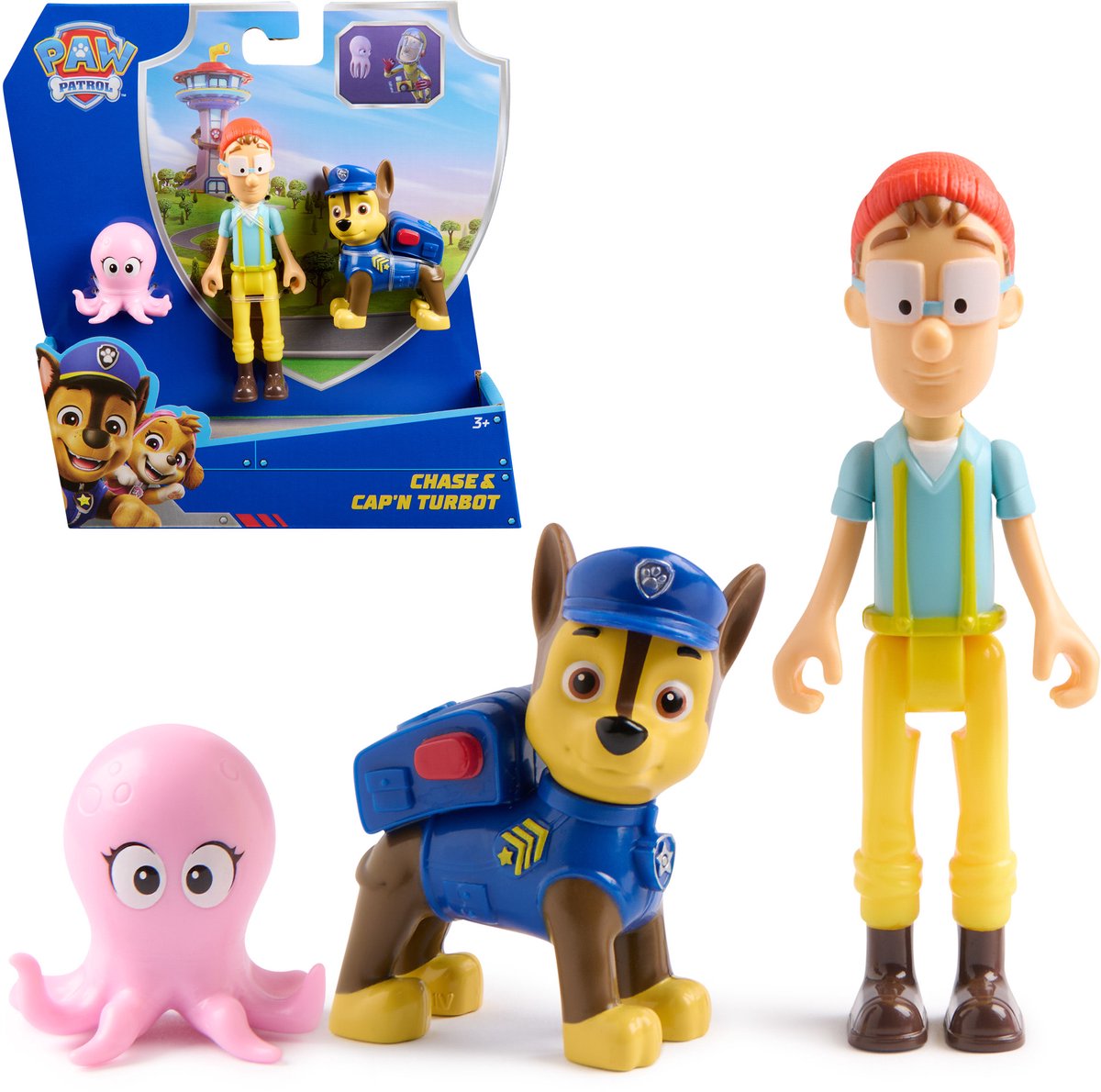 PAW Patrol - speelfigurenset met 3 verzamelfiguren van chase, kapitein turbot en baby-octopus