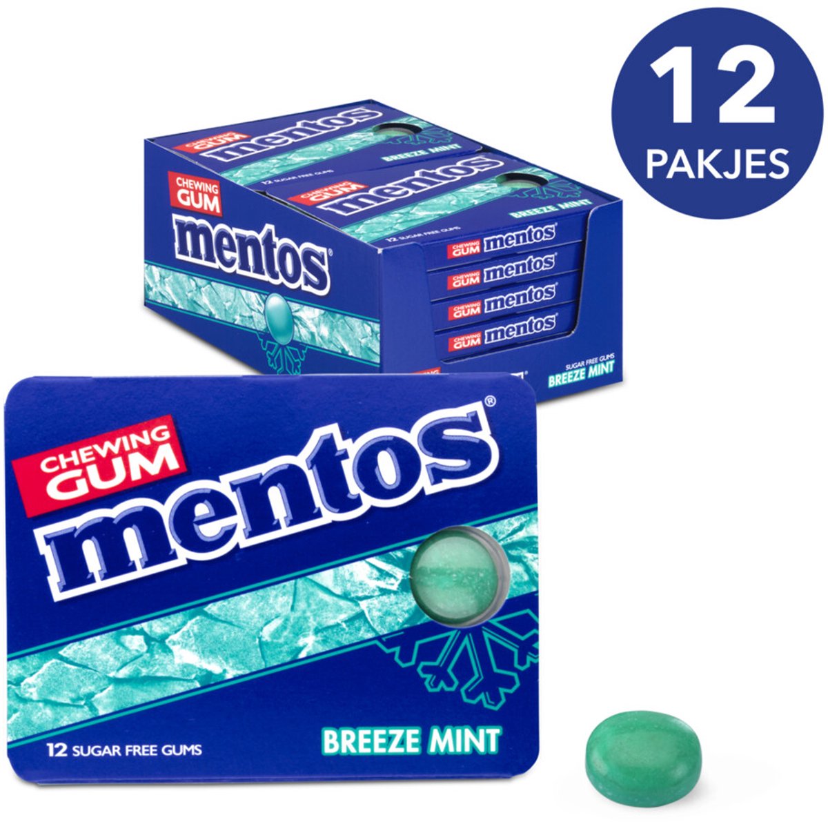Mentos Gum breeze mint - kauwgom - blister - suikervrij - 1x12stuks