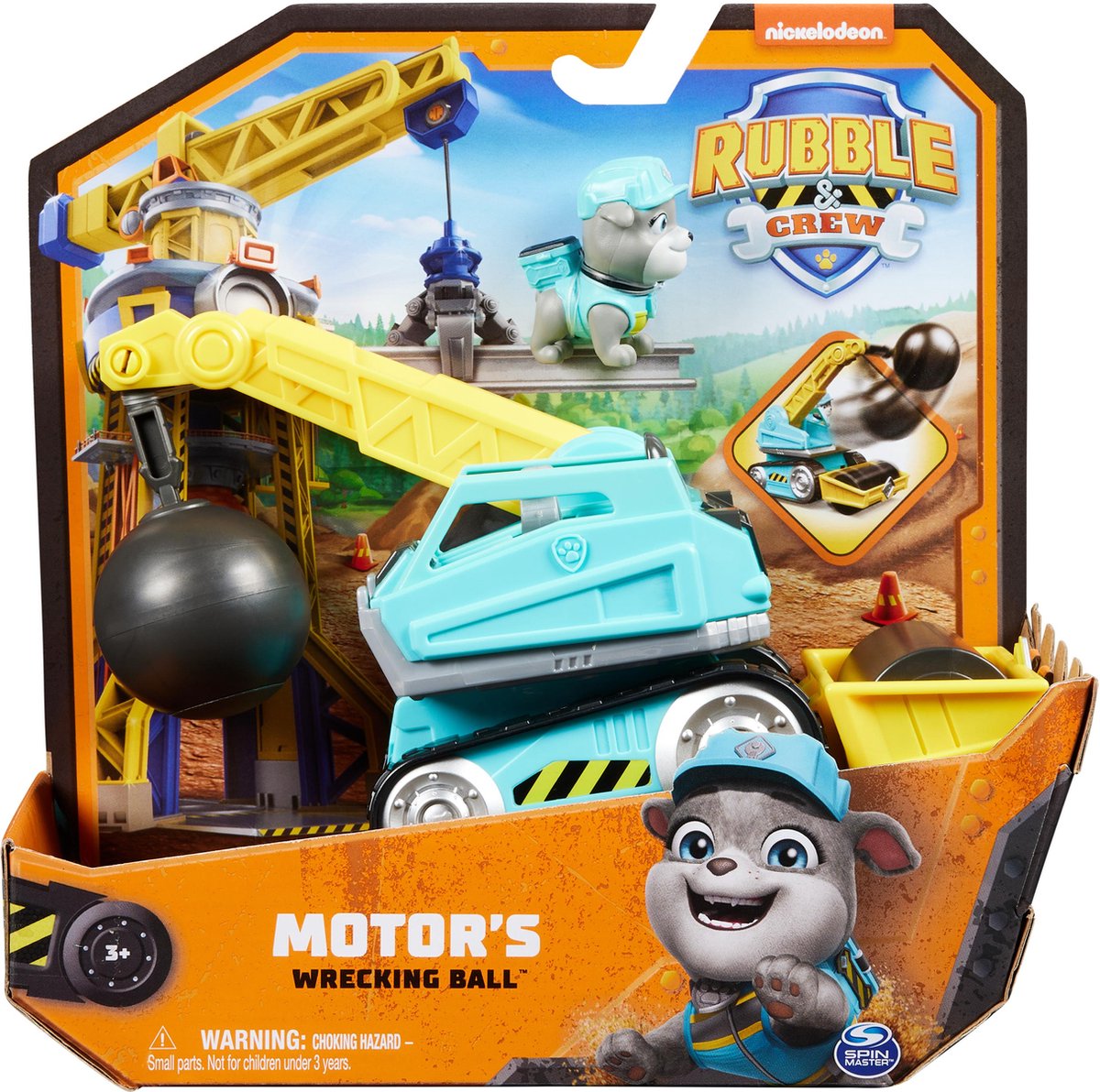 Rubble Crew - motor's wrecking ball-speelgoedauto met speelfiguur en beweegbare onderdelen - paw patrol speelgoed
