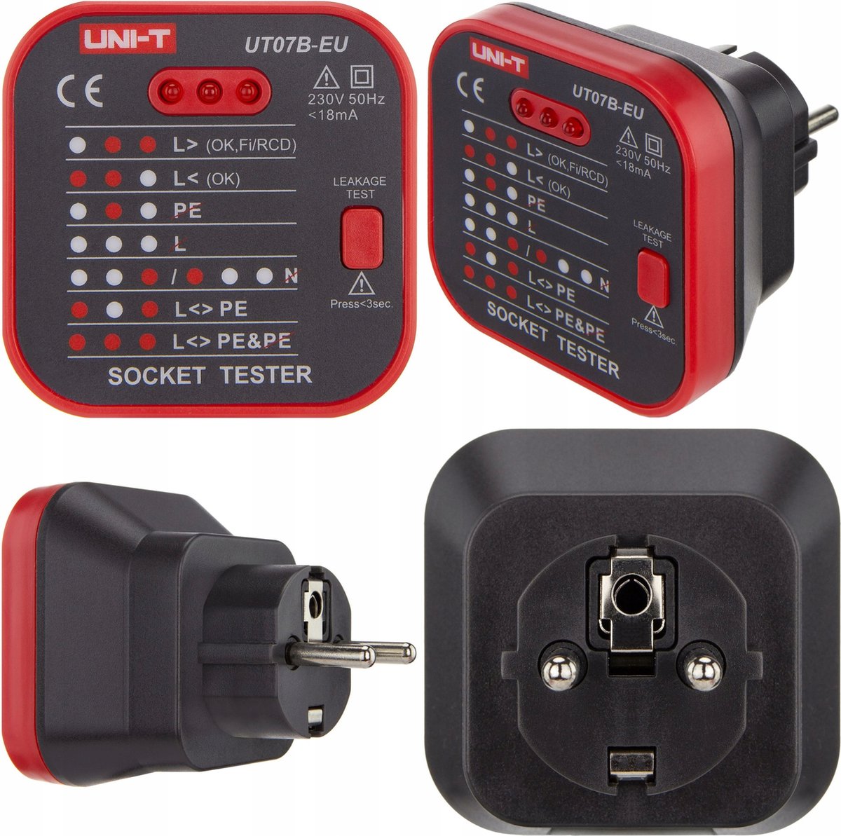 UNI-T ut-07b-eu - elektrische stopcontacttester - rcd testfunctie - compact - ip40