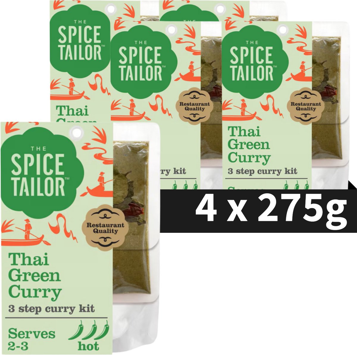 The Spice Tailor thai green curry - thaise curry - maaltijdpakket met groene curry kruiden - voordeelverpakking - 5 x 275 gram