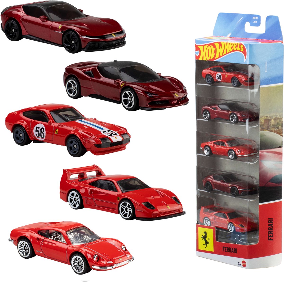 Hot Wheels ferrari - set van 5 metalen ferrari speelgoedauto's