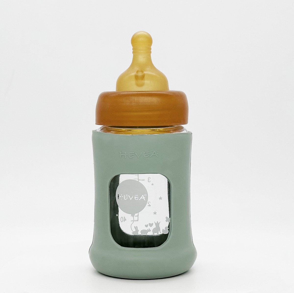 Hevea Wide neck baby glass bottle with sleeve 150ml 5oz single-pack (seafoam blue)