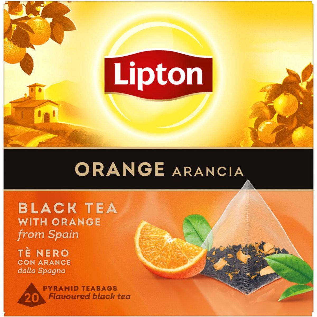 Lipton orange tea - 80 theezakjes piramid - zwarte thee sinaasappel - 4 x 20 zakjes - voordeelverpakking