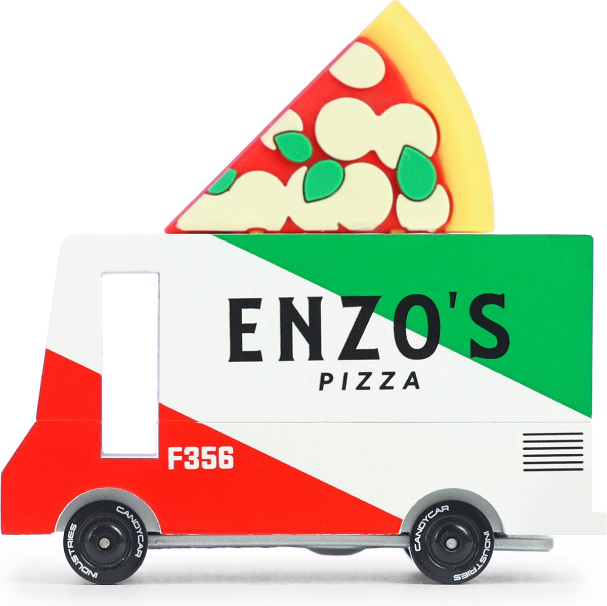 Candylab Toys Candycar vans: pizza van (f356) 8,4x4,1x6,5cm, wooden diecast, in giftbox, 3+