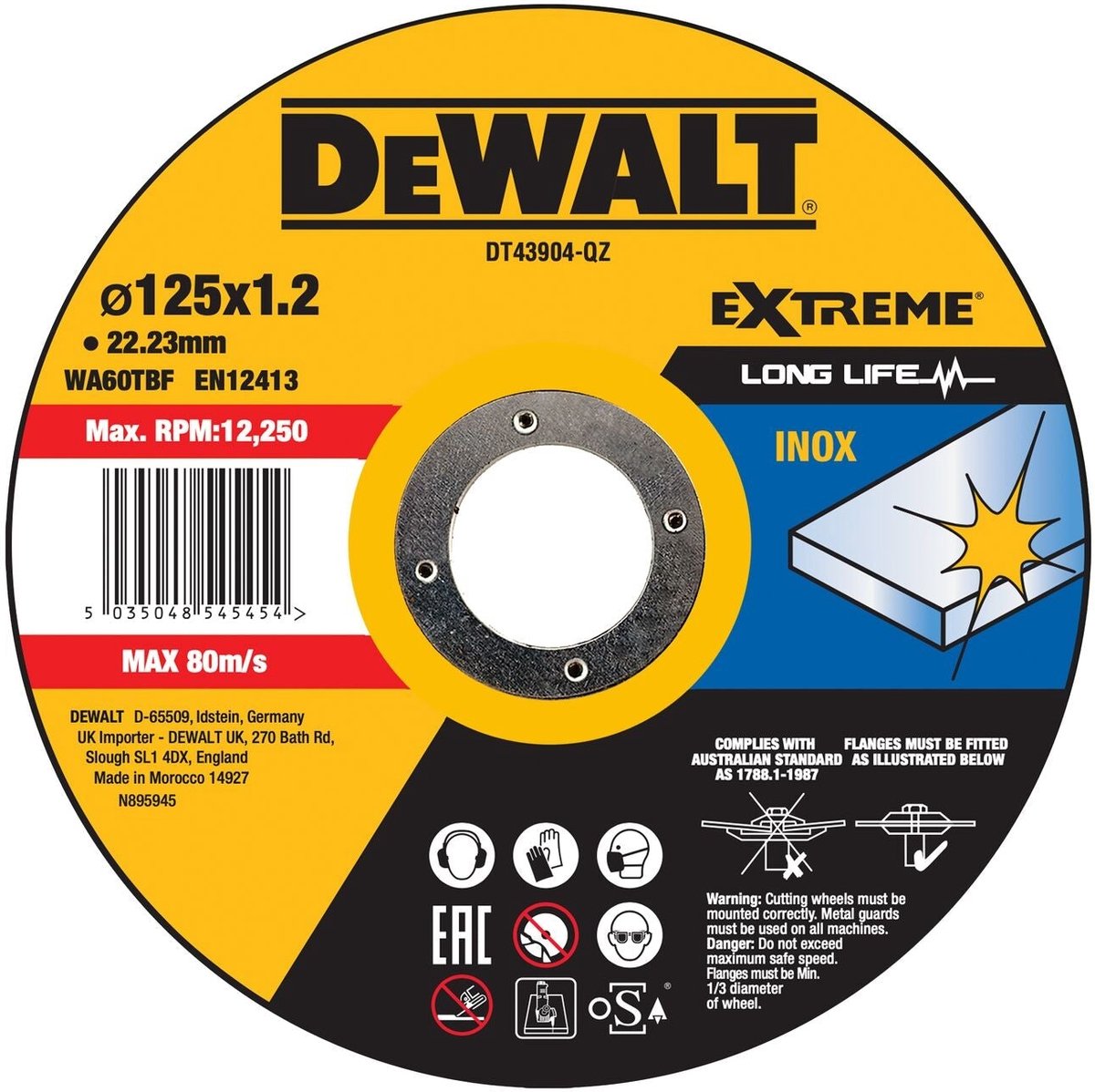 DeWalt dt43904 doorslijpschijf rvs 125mm