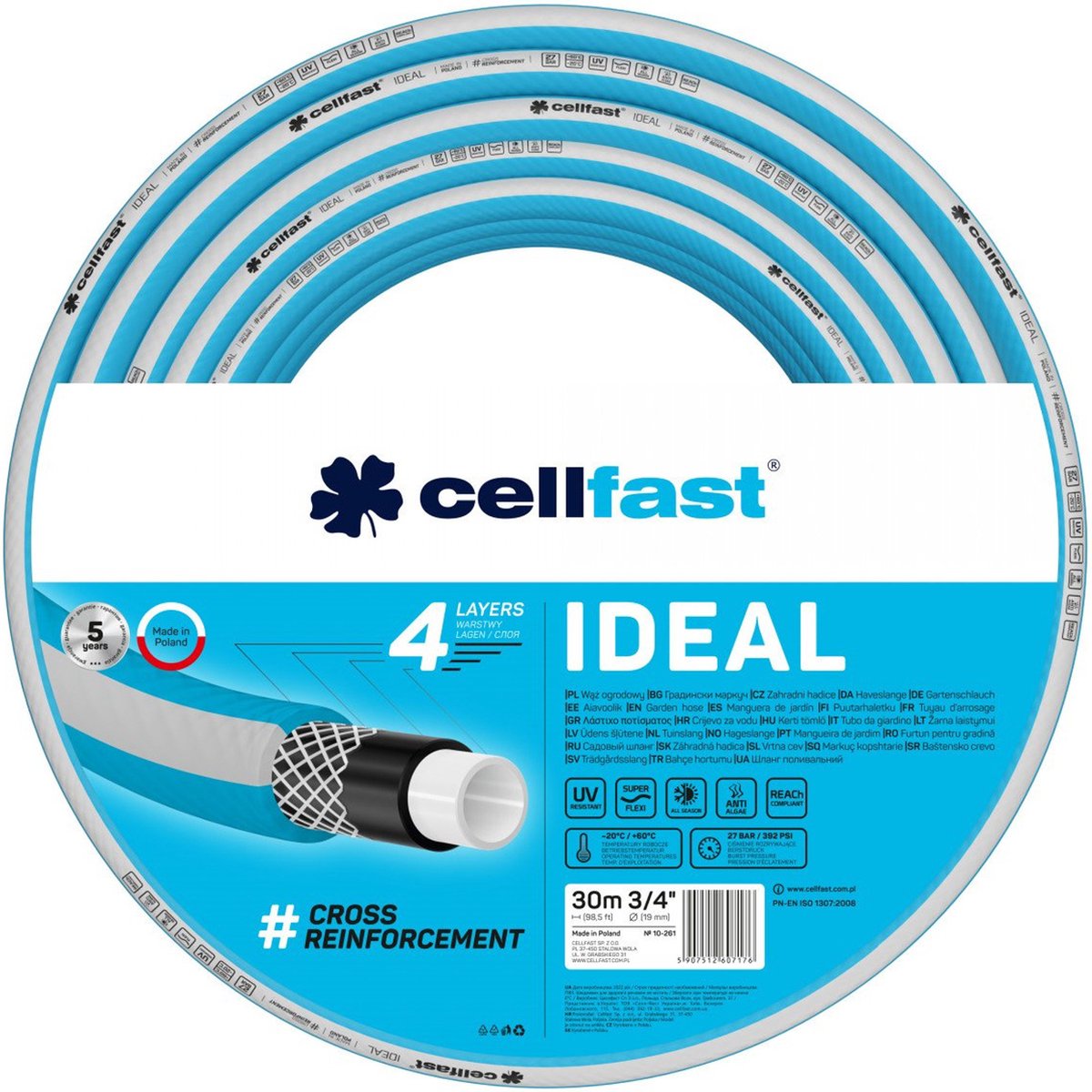 Cellfast - ideal -tuinslang 3 4 30m - 4-laags - uv bestendig