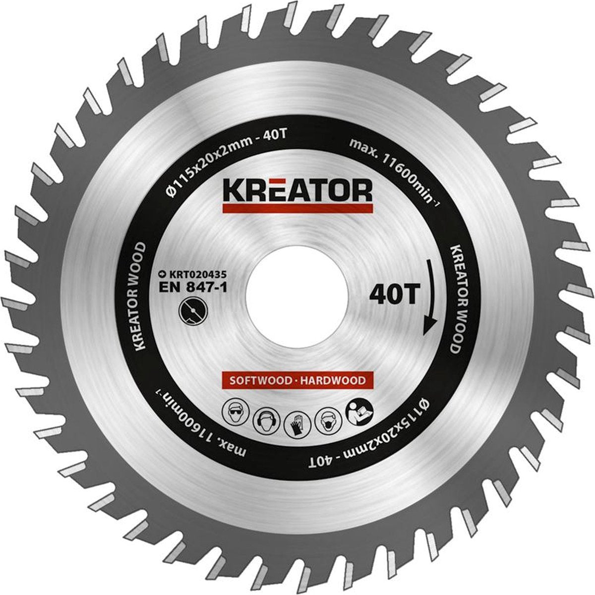 Kreator krt020435 zaagblad hout - ø115 mm - 40 t