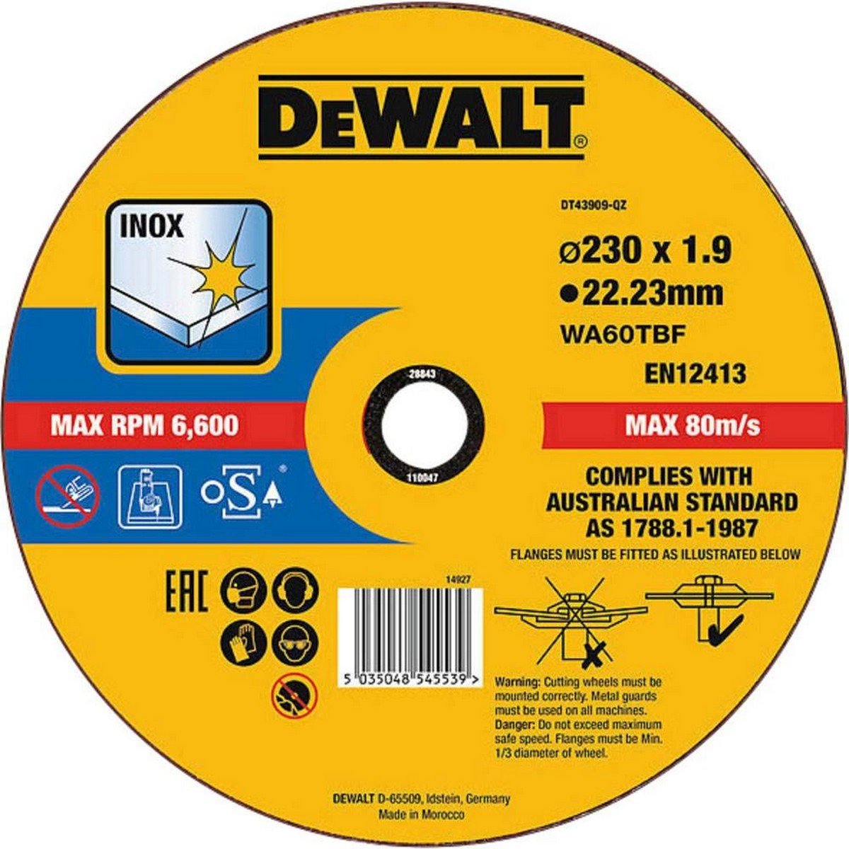 DeWalt dt43909 doorslijpschijf rvs 230mm