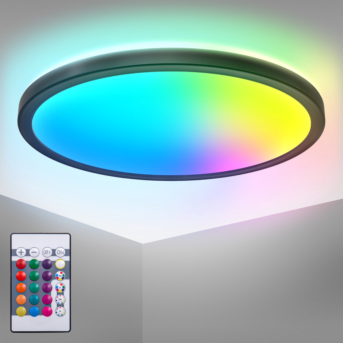 Briloner B.k.licht - rgb led plafonniére - zwart - dimbaar - met indirecte licht - gekleurd licht - met afstandsbediening - ø29cm