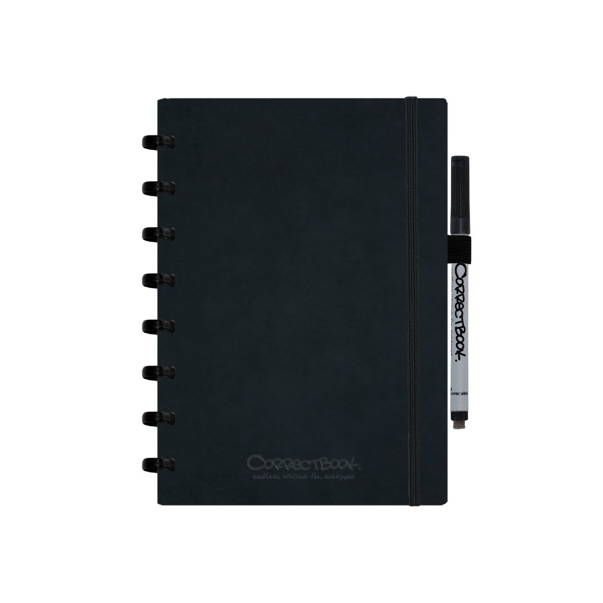Correctbook a5 uitwisbaar notitieboek – ink black kunstleer hardcover – gelinieerd – herbruikbaar schrift – inclusief pen wisdoekje – aanvulbaar met extra pagina’s