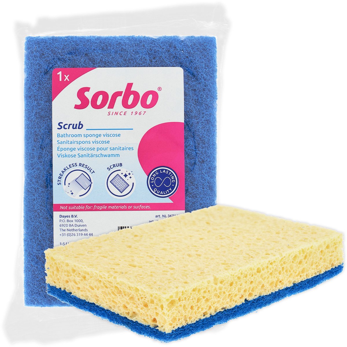 Sorbo sanitairspons viscose blauw – dubbelzijdig – streeploos schoon sanitair