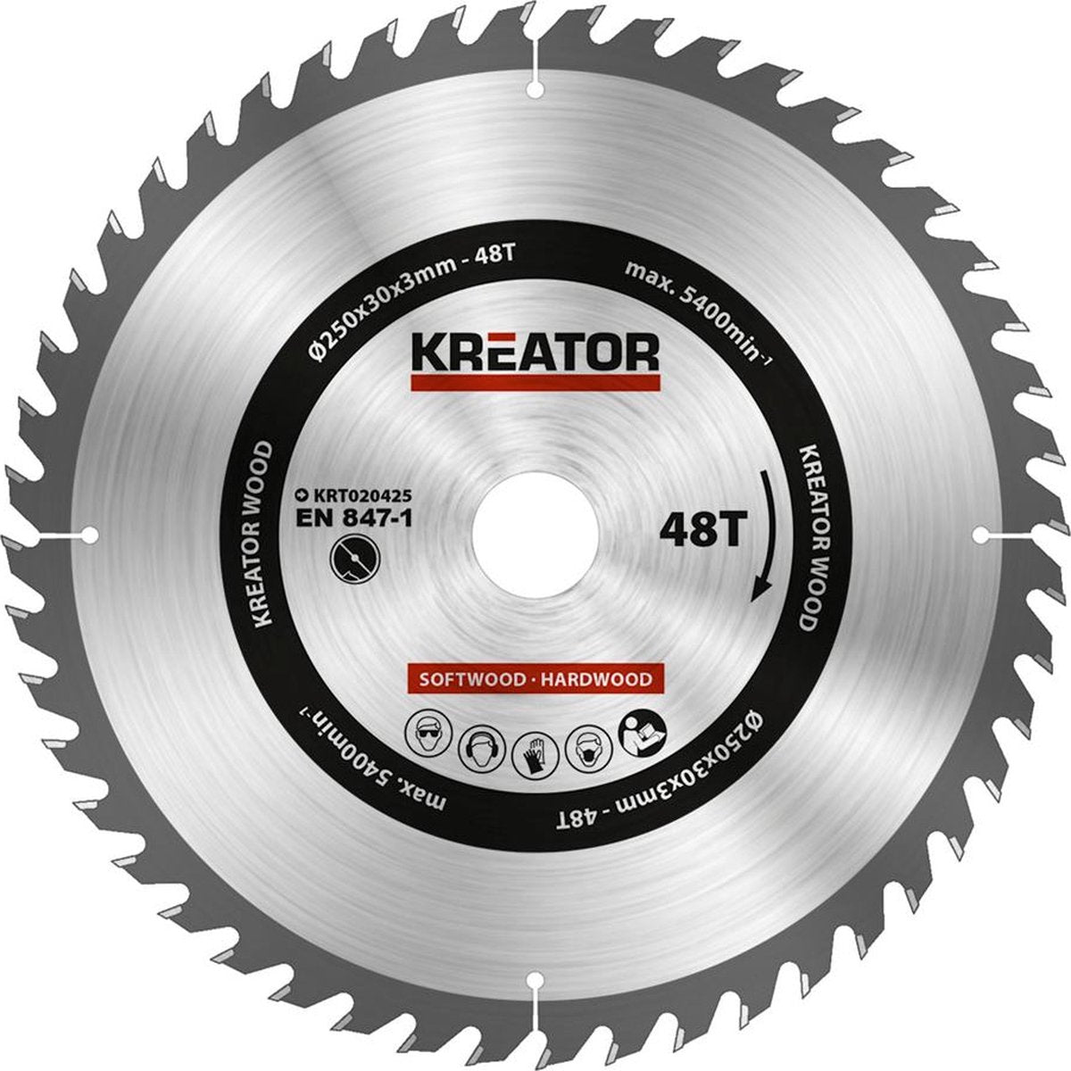 Kreator krt020425 zaagblad hout 250 mm - 48t