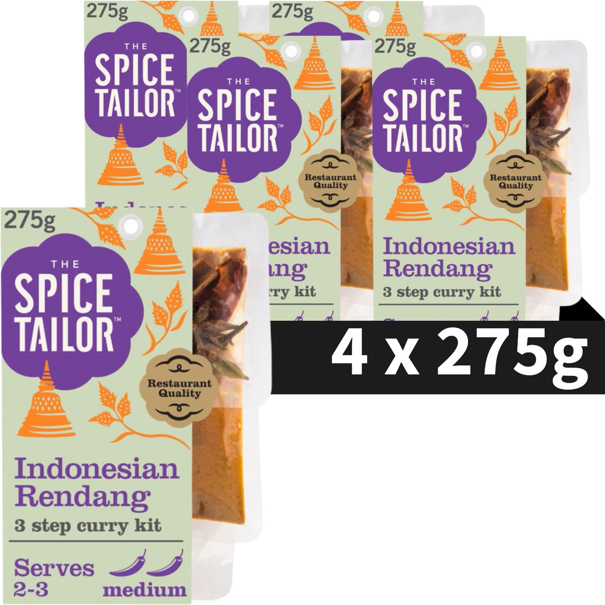 The Spice Tailor indonesion rendang - maaltijdpakket met indoneische kruiden - voordeelverpakking - 5 x 275 gram