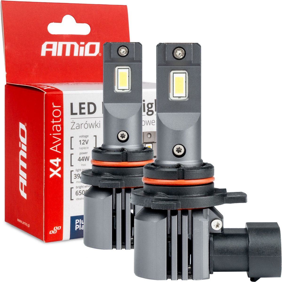 AMIO led koplampen x4-serie aviator hir2 9012 6500k max 44w dimlichten wit