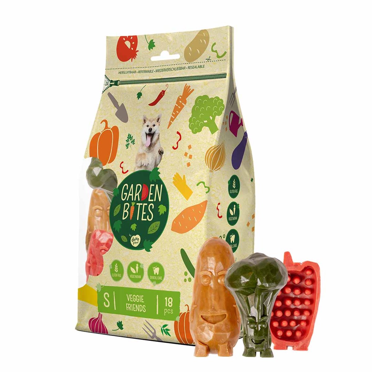 Garden Bites Duvoplus - veggie friends hondensnacks - hondensnoepjes - vegetarisch glutenvrij - small 18st