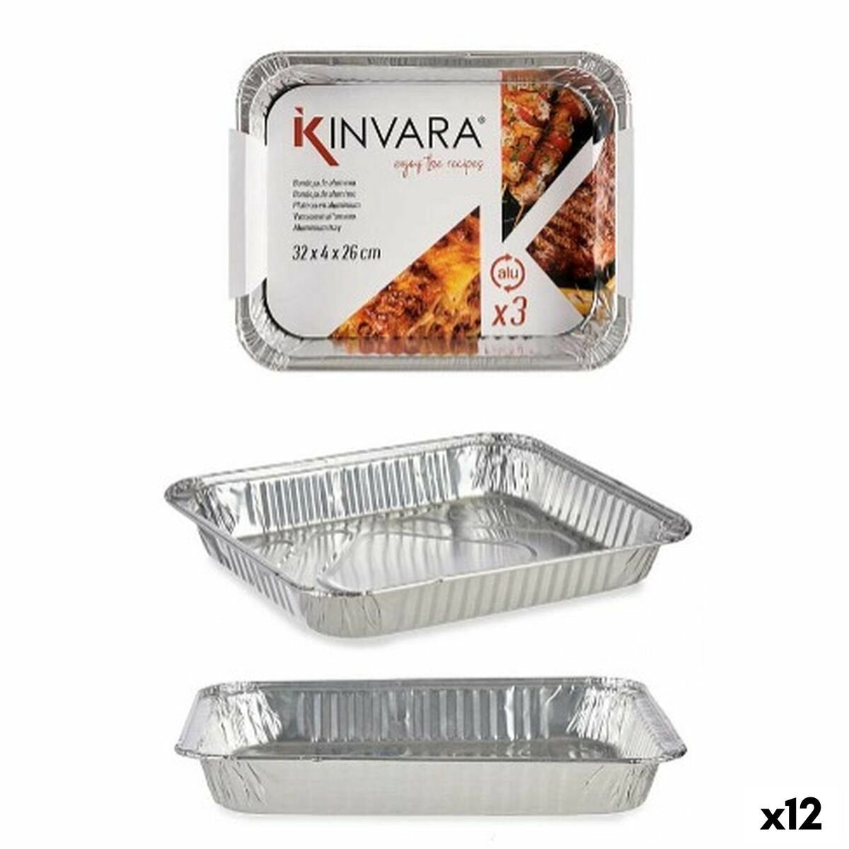 Kinvara Set van trays 82262 aluminium 32,5 x 26 x 3,8 cm 3 onderdelen (12 stuks)