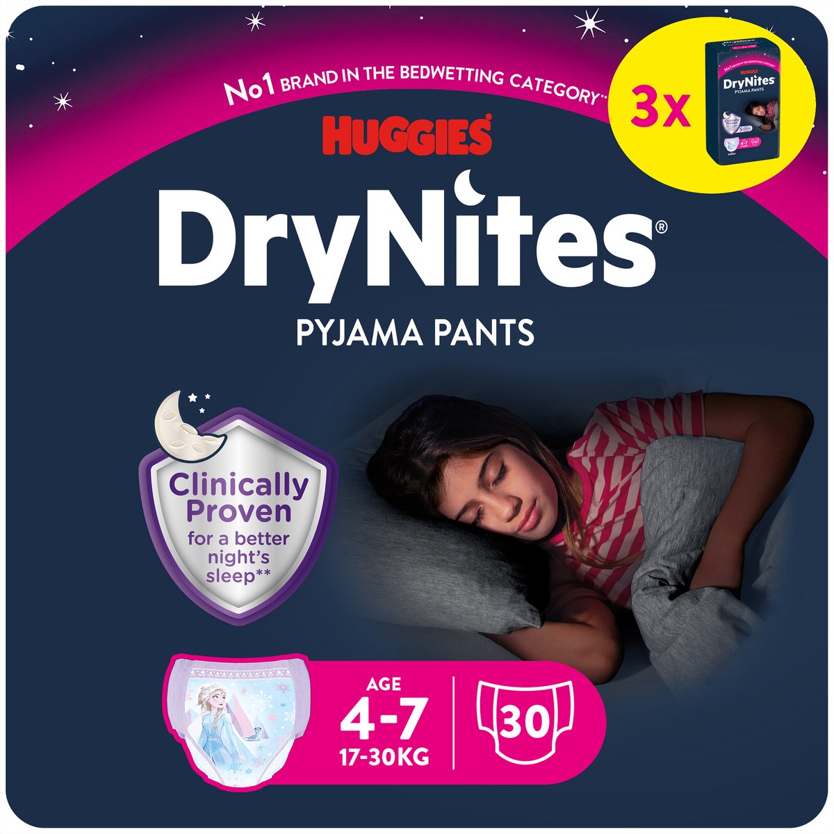 DryNites Huggies luierbroekjes - meisjes - 4 tot 7 jaar (17 - 30 kg) - 30 stuks - voordeelverpakking