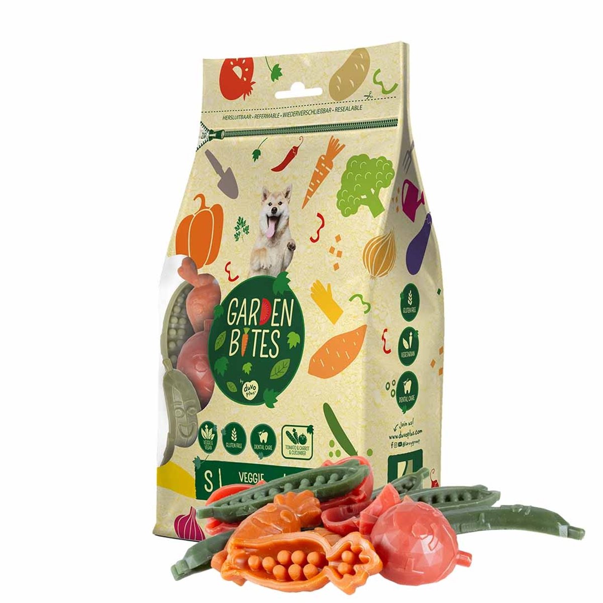 Garden Bites Duvoplus - veggie buddies hondensnacks - hondensnoepjes - vegetarisch glutenvrij - small 18st