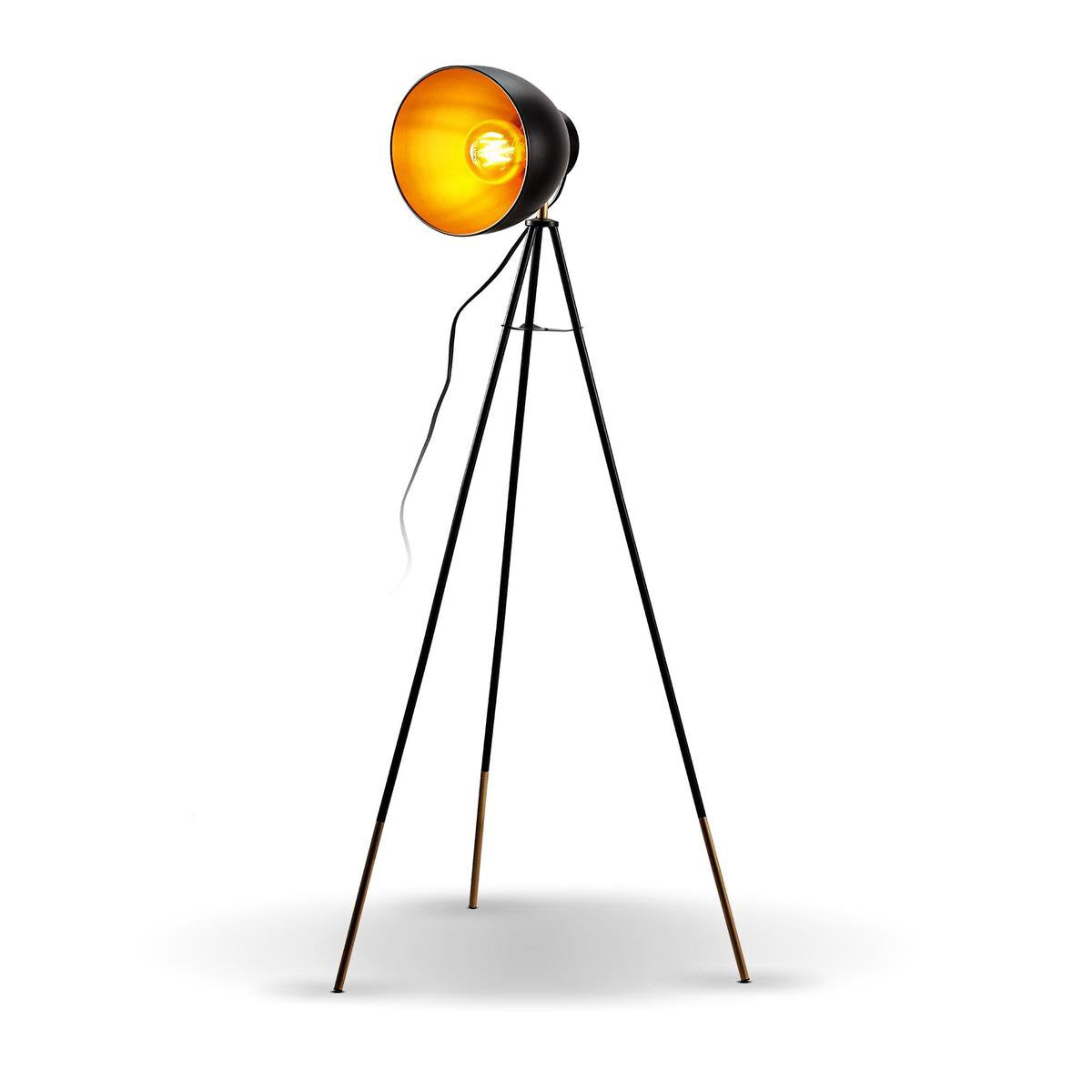 B.K.Licht - vloerlamp - voor woonkamer - zwart gouden staande lamp - industriële staanlamp - e27 fitting leeslamp - h: 136cm