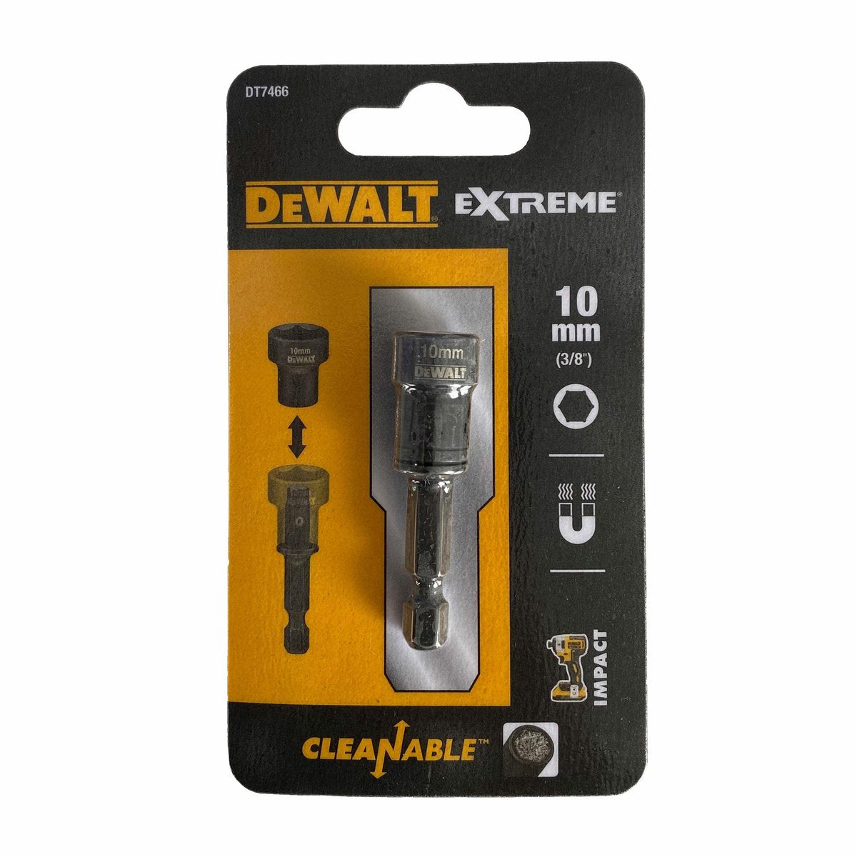 DeWalt dt7466-qz - zelfreinigende magnetische dopsleutel - 10 mm - slagvast - 1 4 hex aansluiting