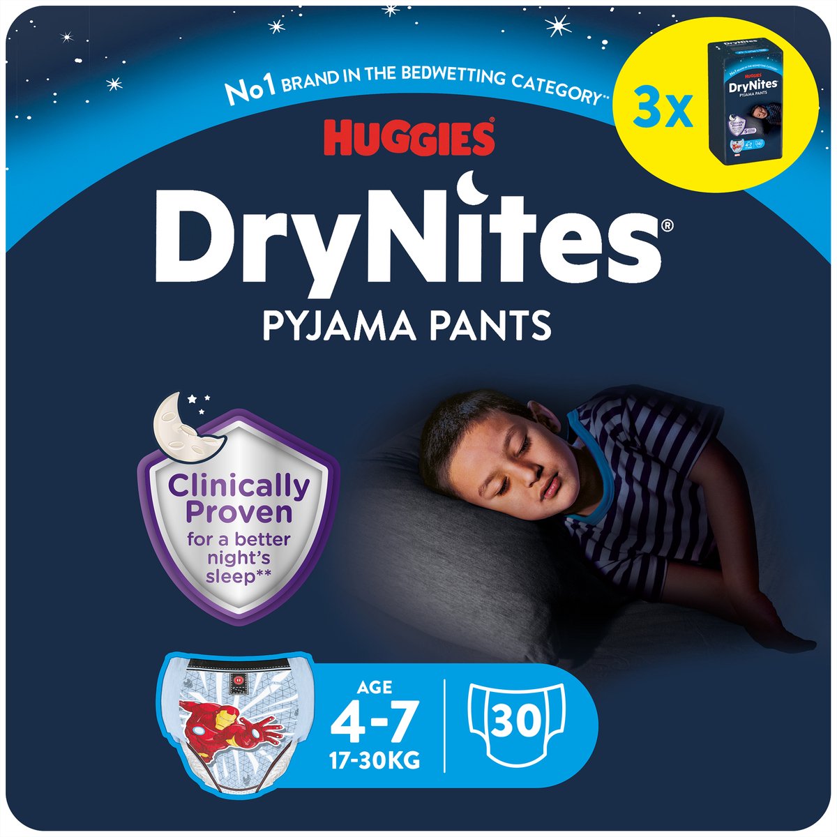 DryNites Huggies luierbroekjes - jongens - 4 tot 7 jaar (17 - 30 kg) - 30 stuks - voordeelverpakking