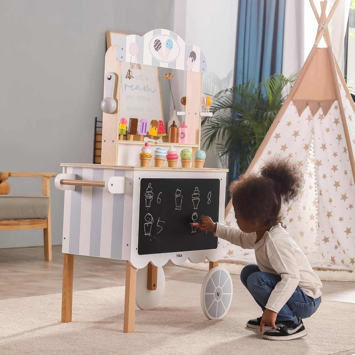 Vigatoys Viga toys® mobiele winkel ijssalon zoetwaren 3in1