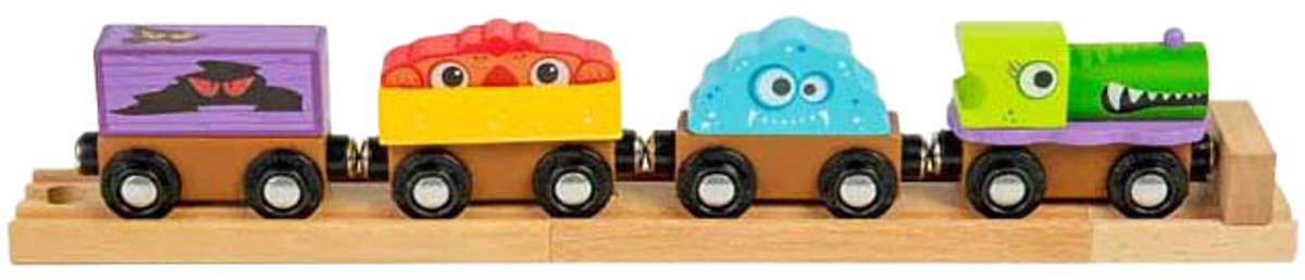 BIGJIGS monster trein bjt610 - houten speelgoed trein met 3 wagons