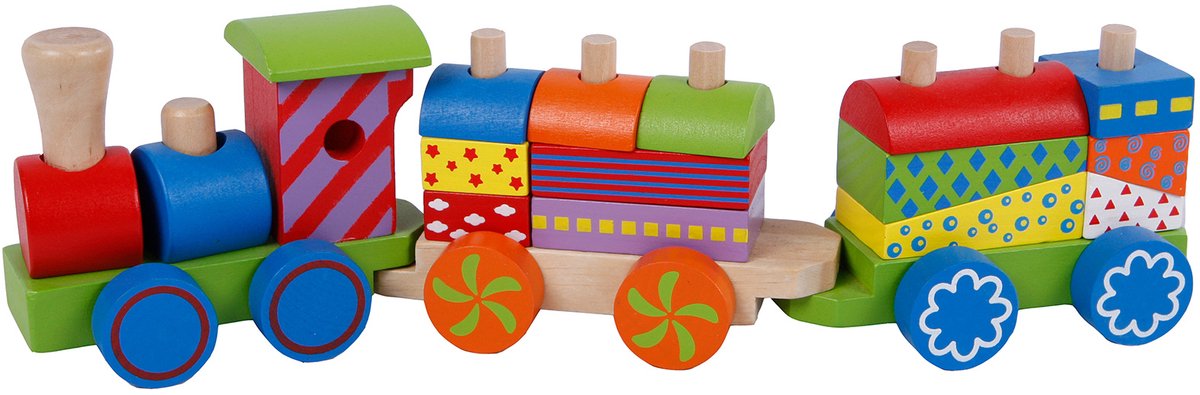 2 Play Treinset met 2 houten wagons