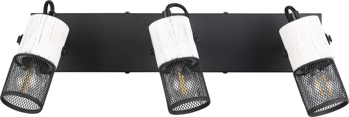 TRIO tosh - spot - zwart-wit - excl. 3x e14 40w - plafondspot- houten elementen in wit