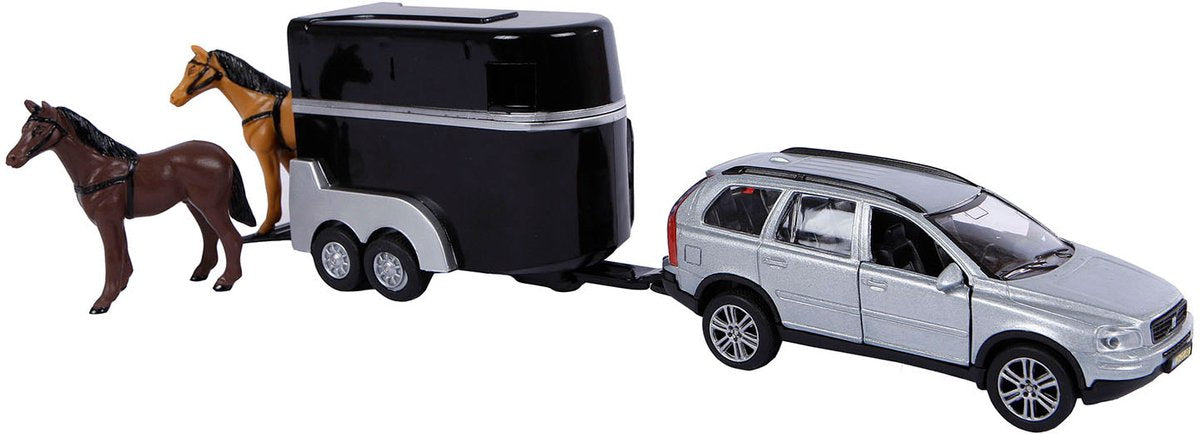 Kids GLOBE die-cast volvo xc90 met paardentrailer, 27cm