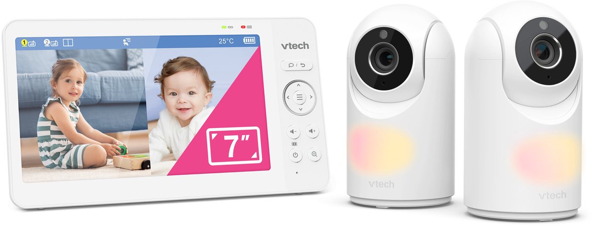 VTech vm7467-2hq babyfoon met camera - 7 inch scherm - 2 camera’s - pan tilt - nachtzicht
