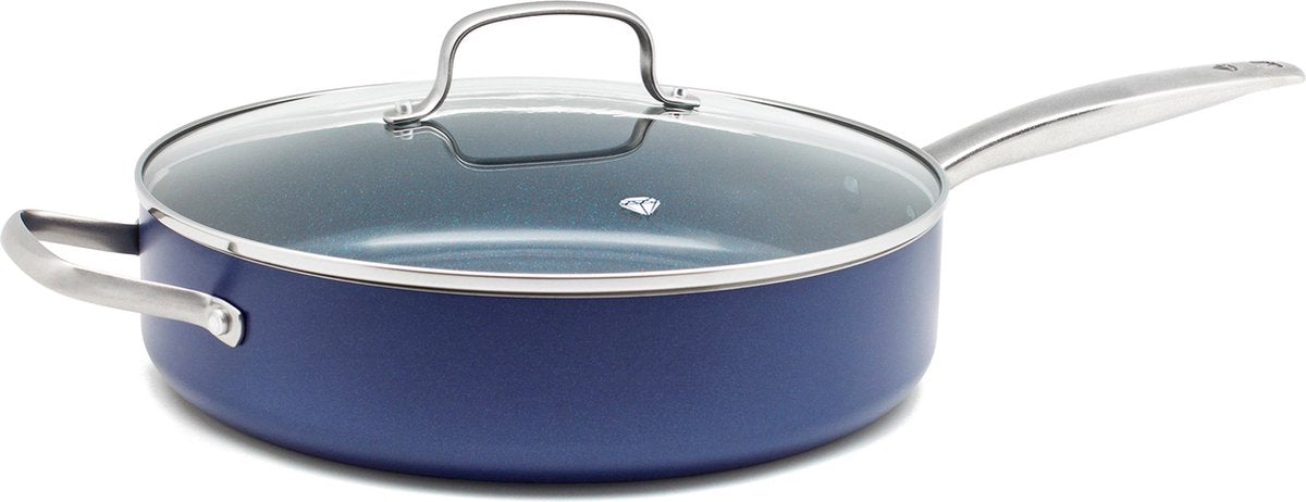 Blue Diamond hapjespan - met deksel - 28 cm - blauw - inductie -anti-aanbak - pfas-vrij