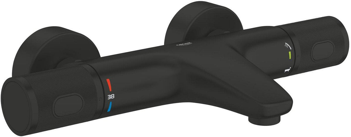 GROHE precision feel thermostatische badmengkraan - wandgemonteerd - met cooltouch - waterbesparend - matte black (matzwart)