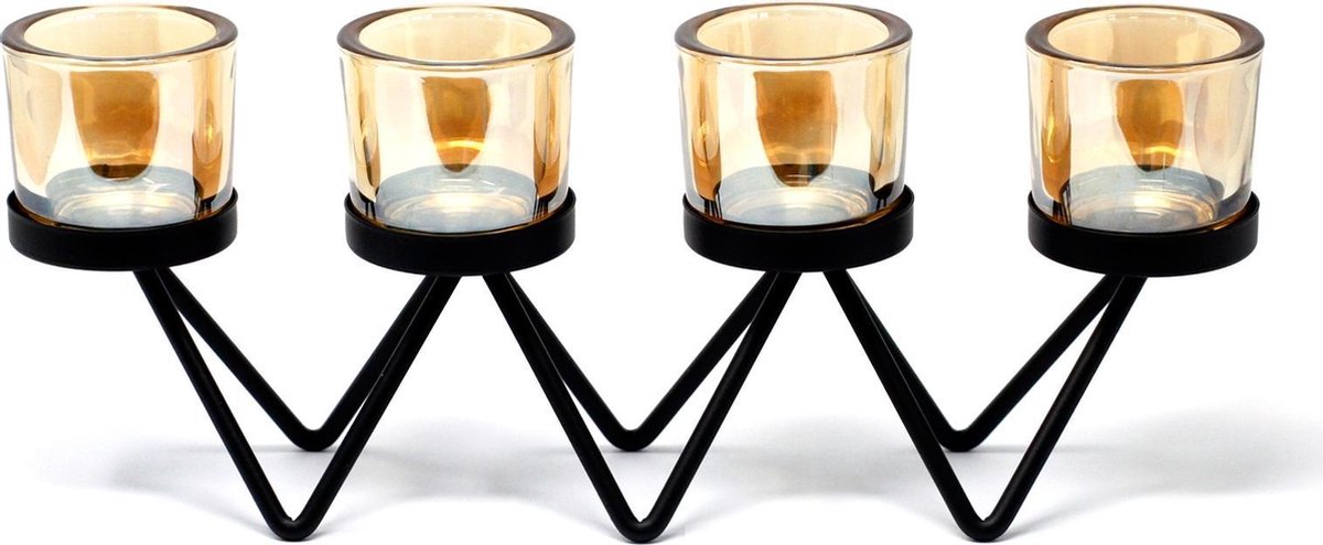Joy Of Balance Votive ijzeren kandelaar - 4 kaarsen - kaars houder - 34.5 x 8 x 13.5cm