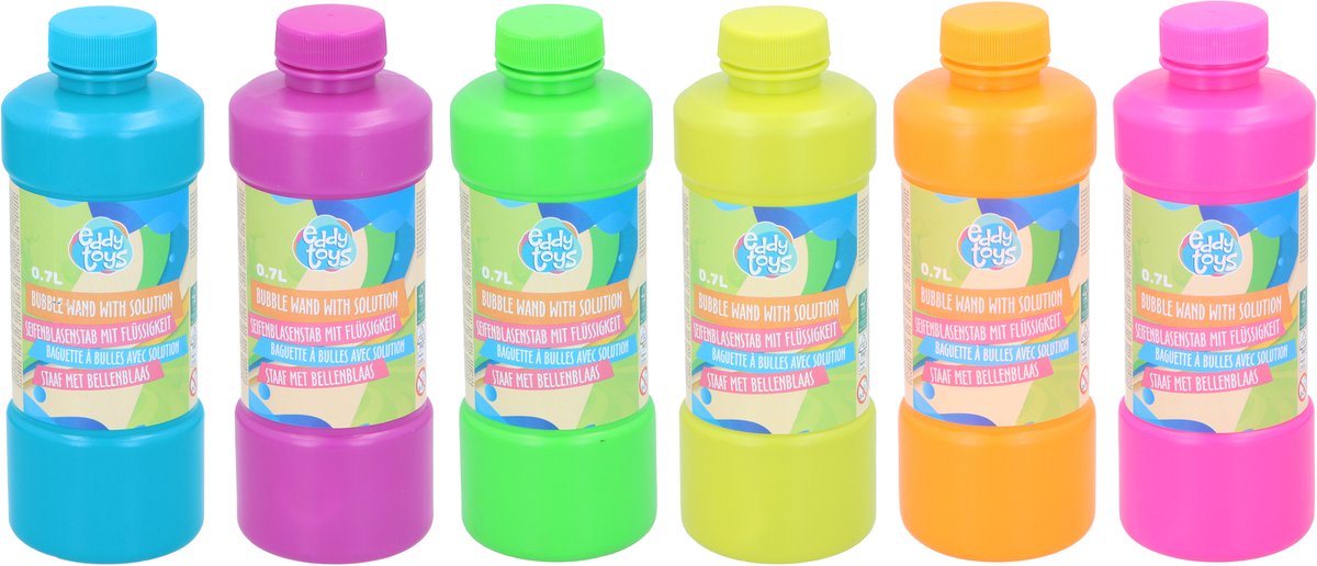 Bubblez Eddy toys bellenblaas - 0,7 liter - bellenblaas met staaf - grote bellenblaas fles voor buitenspelen - assorti kleuren - 1 willekeurige kleur