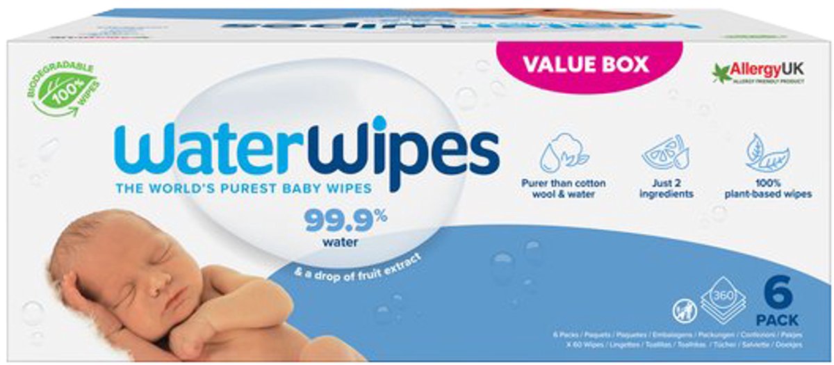 WaterWipes billendoekjes bio - 6 x 60 stuks - 360 doekjes