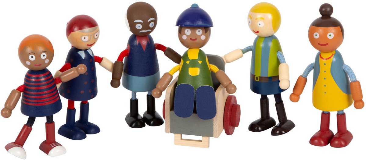 Small Foot - houten poppenhuis familie met rolstoel, 6st.