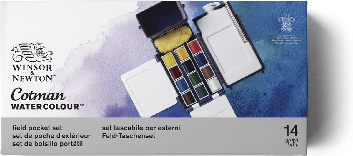 Winsor Newton 0390639 cotman aquarelverf set – field pocket set – 12 halve napjes – complete reis aquarelset voor buiten schilderen