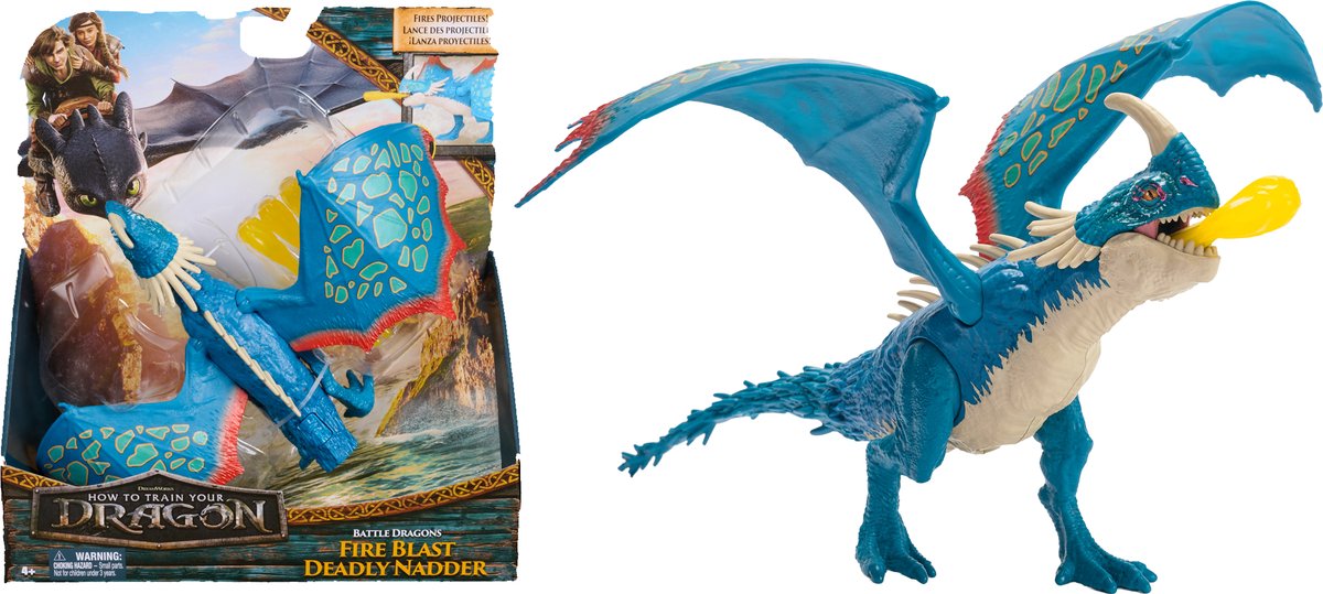 Dreamworks Dragons How to train your dragon - hoe tem je een draak - battle dragons fire blast akelige adder actiefiguur 25 cm - speelgoed