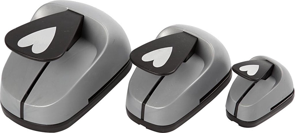 Creotime Ponsen set - figuurponsen - hart - decoratie - kaarten maken - 25+49+75mm - 3 stuks