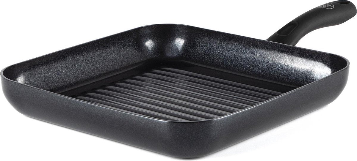 GreenChef diamond grillpan 28x28cm - pfas-vrije antikleeflaag - grillpan inductie - keramische pan - ovenbestendig tot 160°c - koelgreep - zwart