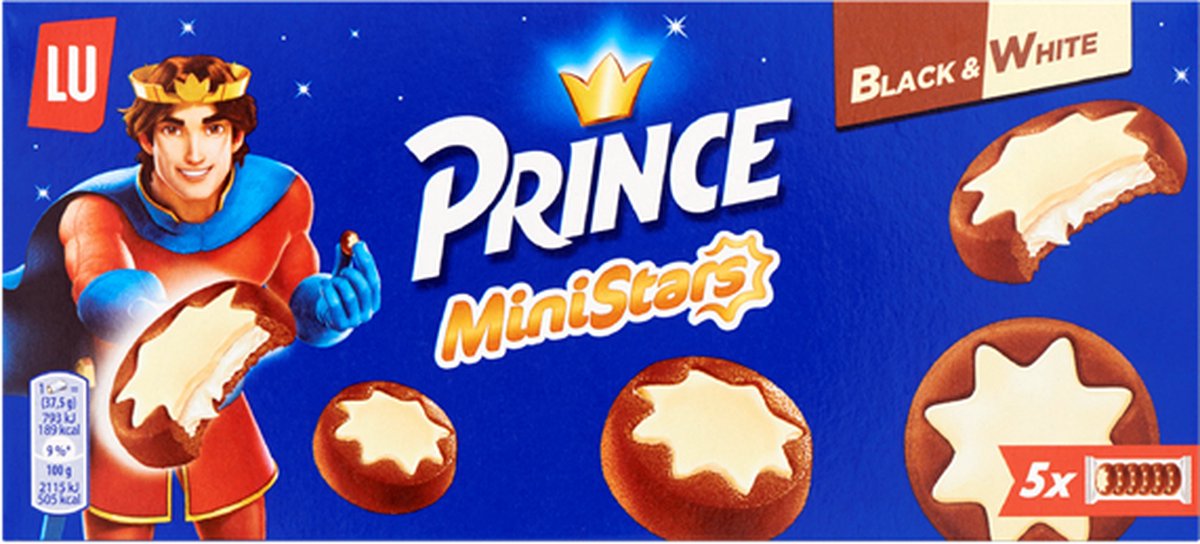 LU Prince ministars koekjes black white 16 x 187g (5 x 37,4g) - koek - koekjes voor onderweg - koekjes voor werk - witte chocolade vulling - meeneemverpakking