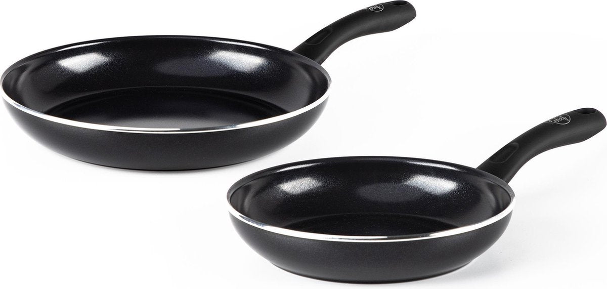 GreenChef diamond koekenpannenset 2-delig - 20 28cm - pfas-vrije antikleeflaag - pannenset inductie - keramische pan - ovenbestendig tot 160°c - koelgreep - zwart