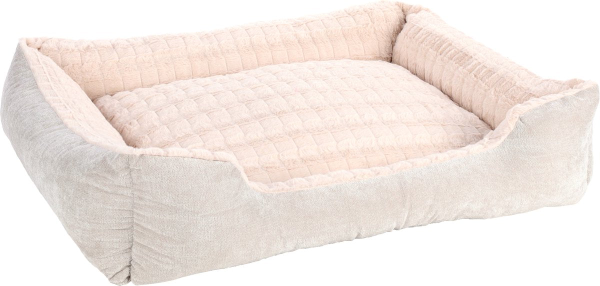 Flamingo Hondenmand – hondenkussen – hondenbed – verona rechthoekig – beige – 100x80x25 cm – pluche mand met afneembare hoes en antislip bodem – wasbaar op 30°c