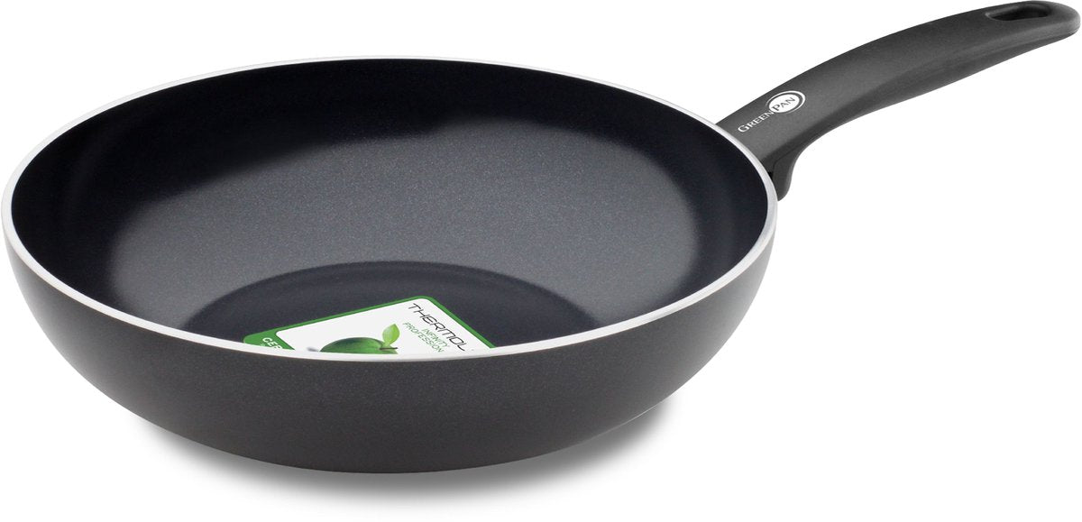 GreenPan cambridge wokpan 28cm - 3.5l - pfas-vrije antikleeflaag – wokpan inductie – keramische pan - ovenbestendig tot 230°c –koudgrepen - zonder deksel - zwart