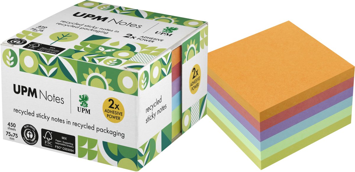 Info Notes Upm sticky notes - formaat 75 x 75 mm - assorti kleuren - 1 memoblok - in-5654-97ur