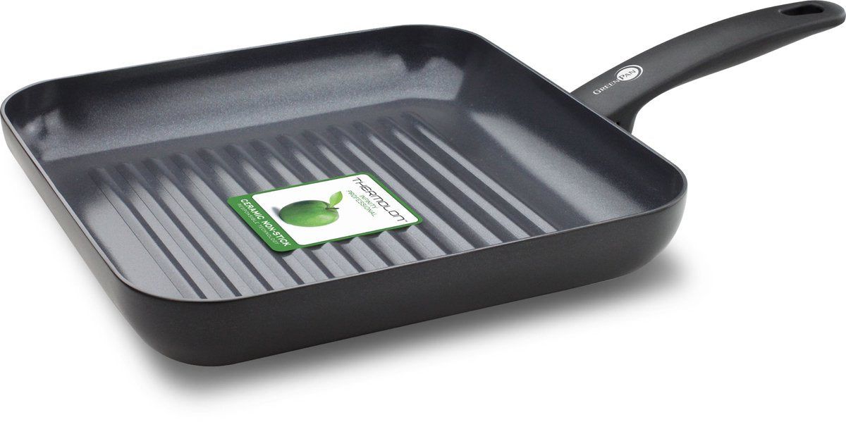 GreenPan cambridge grillpan 28x28cm - pfas-vrije antikleeflaag - grillpan inductie - keramische pan - ovenbestendig tot 180°c - koudgrepen - zwart